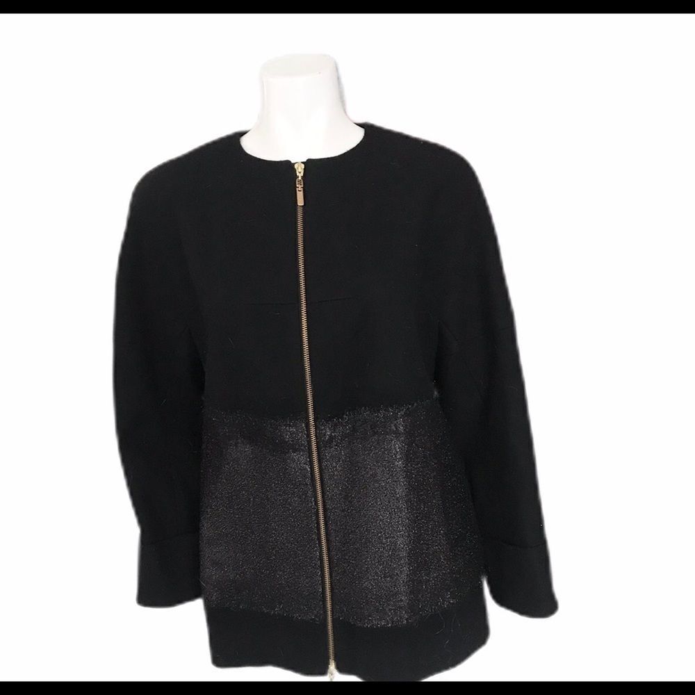 ICB Black Wool Metallic Jacket Zip Up Coat Size 2